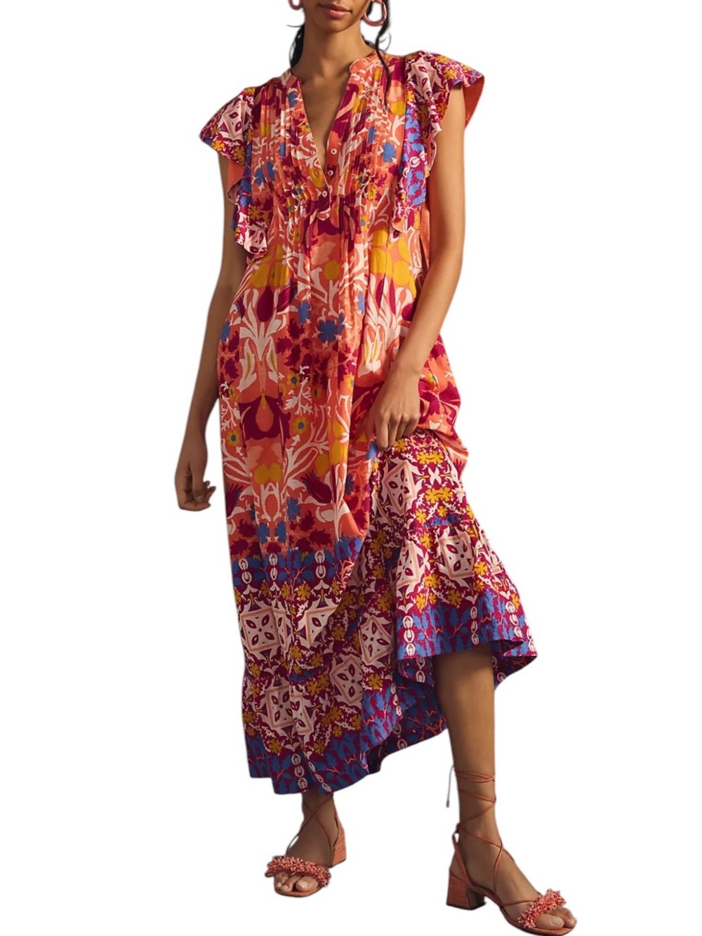 Anthropologie Maeve Cassandra floral ruffled Maxi Dress Sz M like new condition